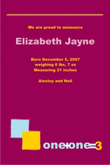 Birth Announcement One + One Girl