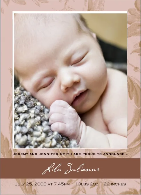 Birth Announcement - Damask beige
