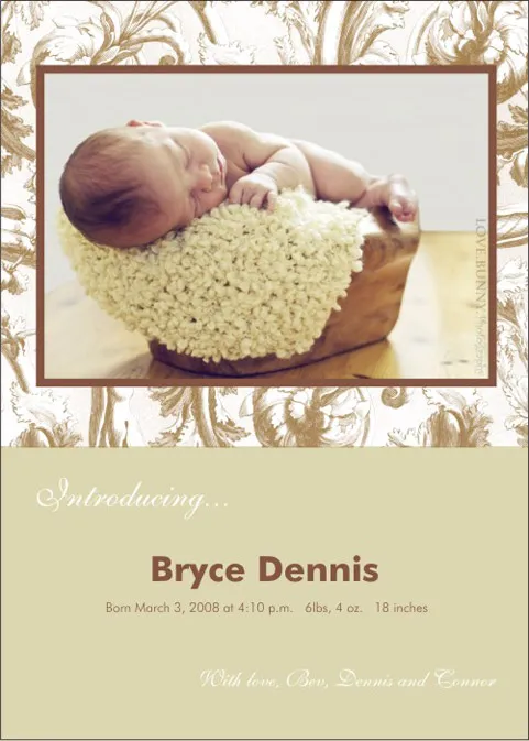Birth Announcement - Damask gold