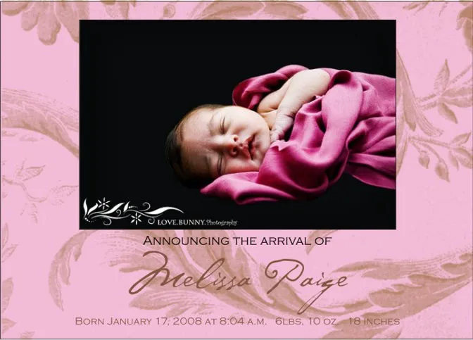 Birth Announcement - Damask pink 1