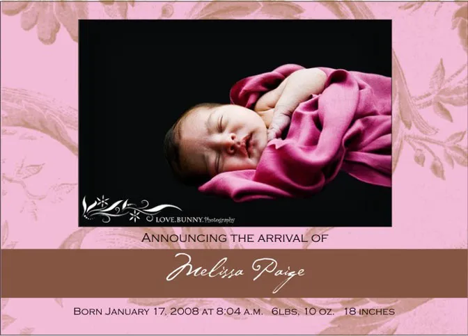Birth Announcement - Damask pink 2