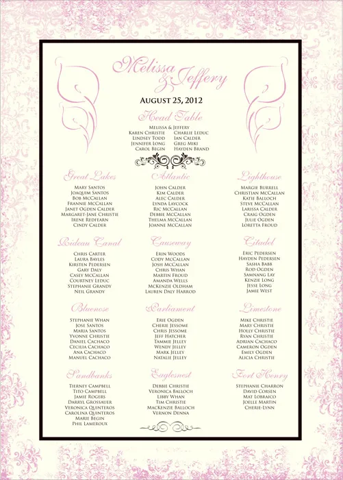 Antique Pink Seating Chart