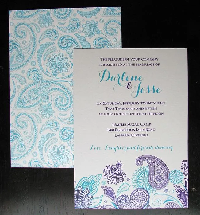 Persian Paisley aqua invite and back