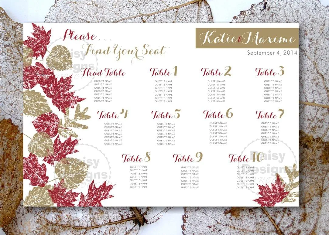 Grunge Leaves Fall - Seating Chart