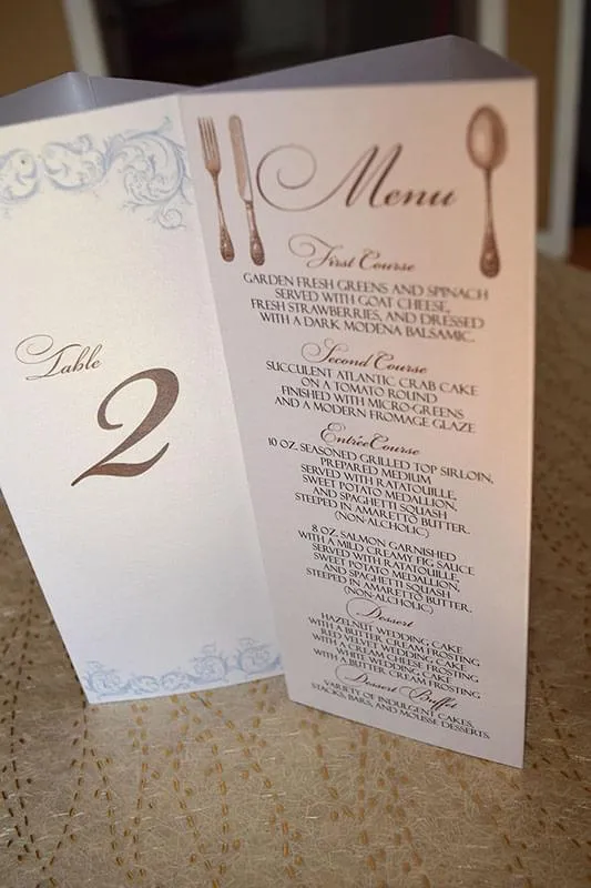Cinderella Too Menu