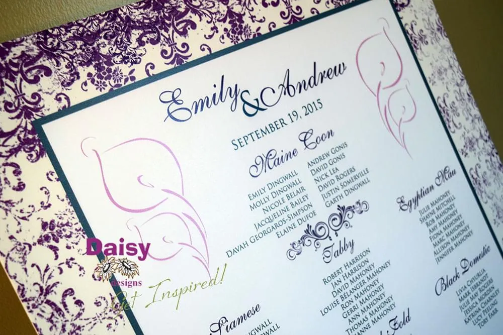 Purple Antique Seating Chart Close-up