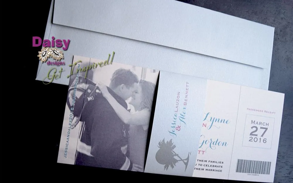 Ticket to Paradise invite & envelope