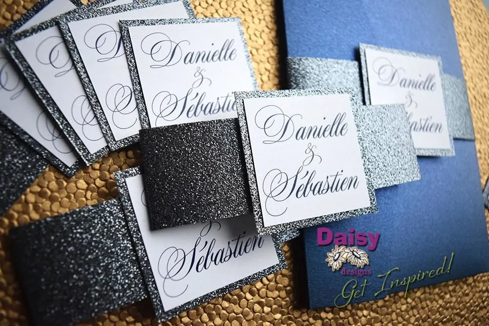 Platinum Glitter invite and belly bands