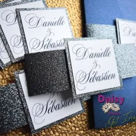 Platinum Glitter invite and belly bands