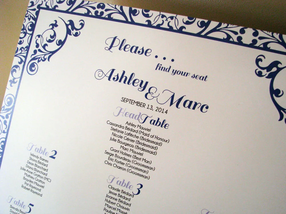 Simple Navy Seating Chart Closeup