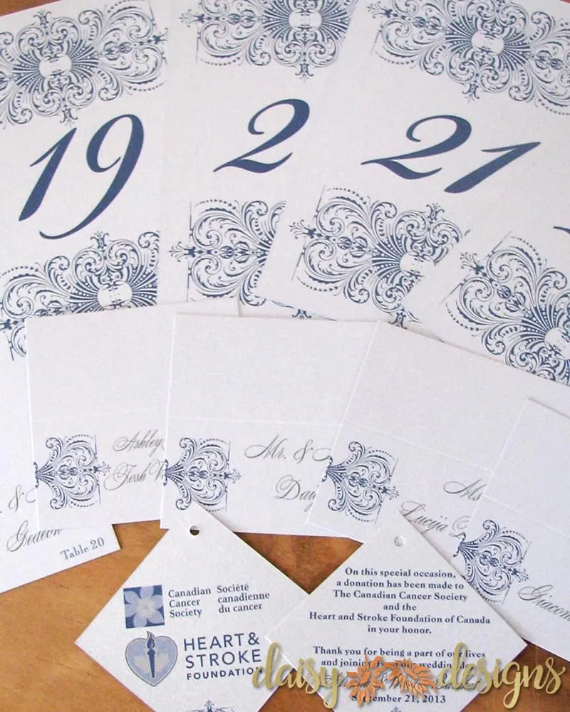 Sapphire Lace gift tags and table numbers