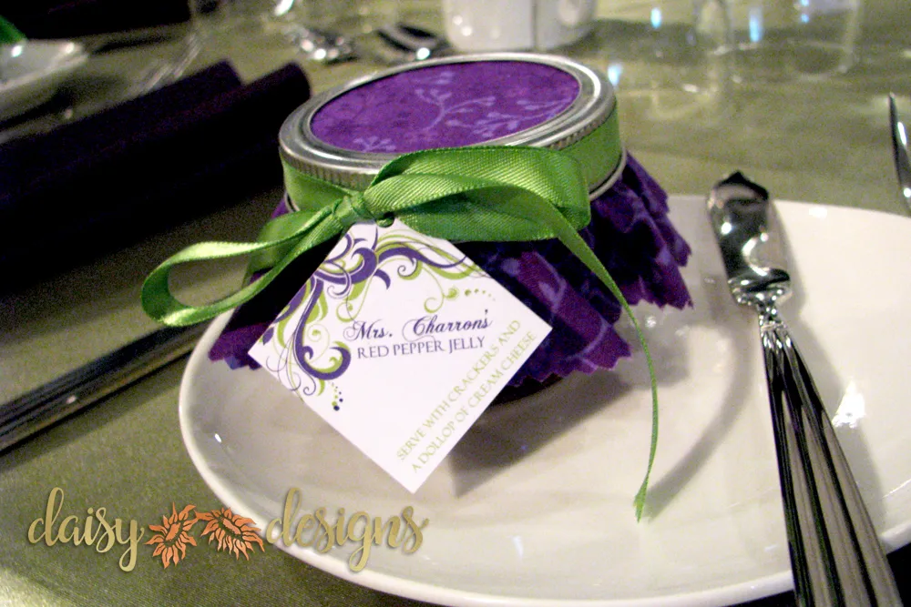 mason jar tag with purple and green graphics and text