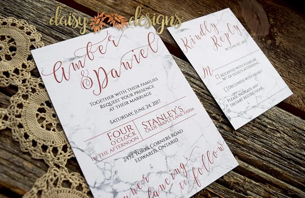 Marble Copper invitation and rsvp