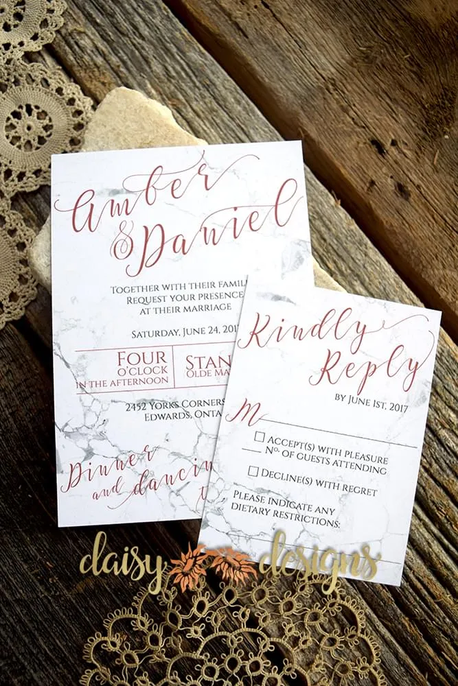 Marble Copper invitation and rsvp