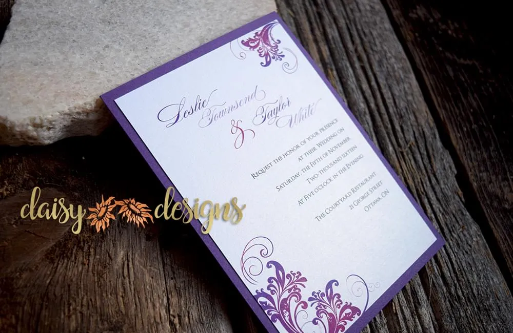 Simply layered invitation on purple paper