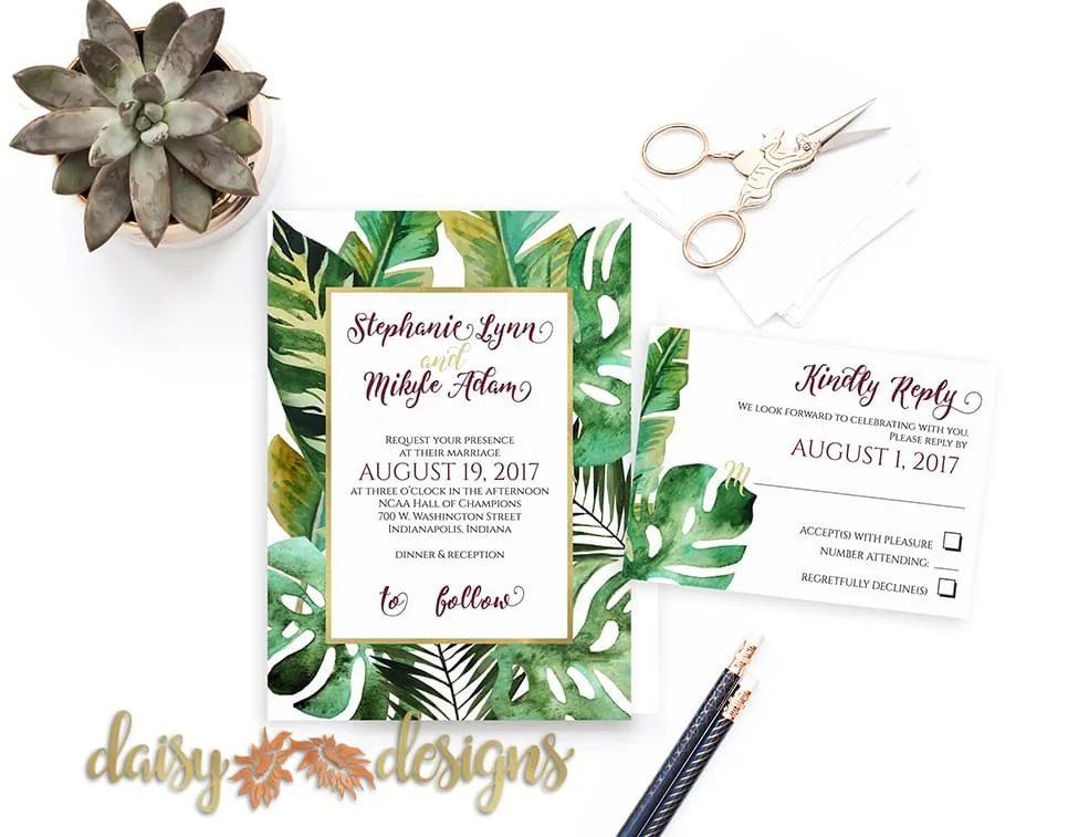 Tropical Palms Destination Wedding Invitation Suite