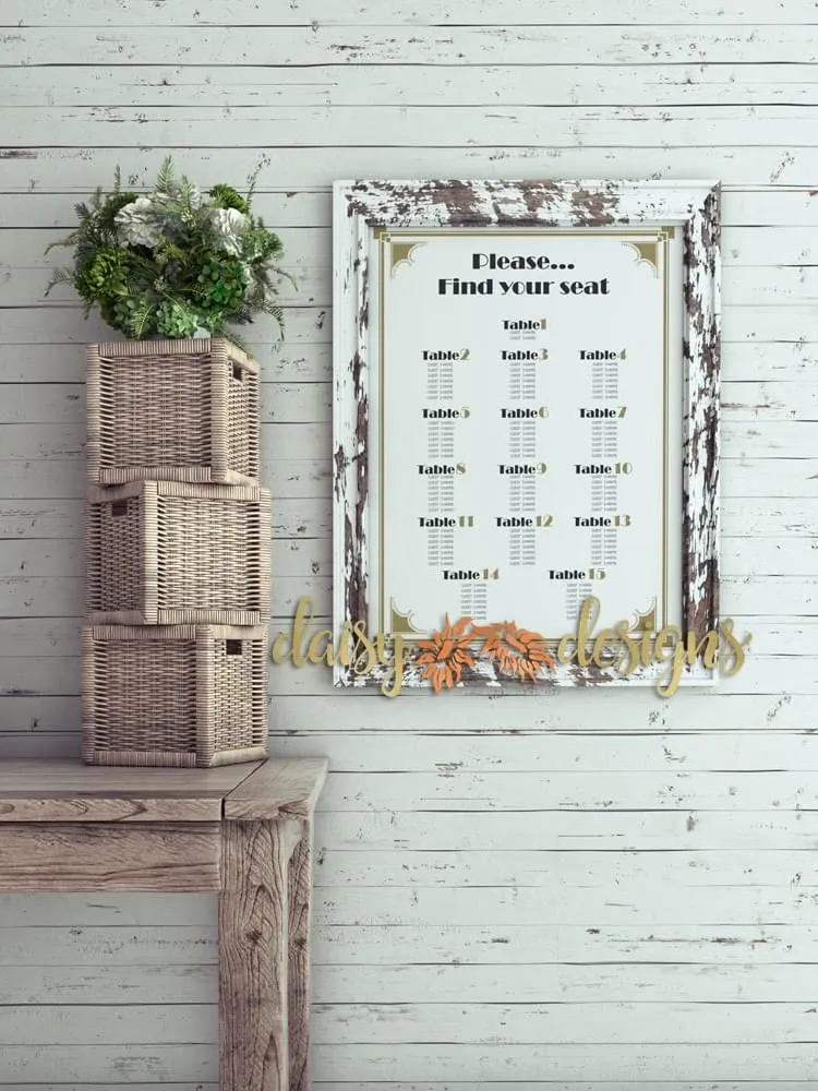 Art Deco Seating Chart on a wall