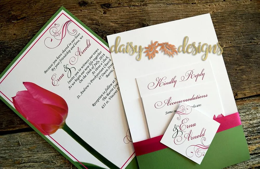 Red Tulip on green back pocket