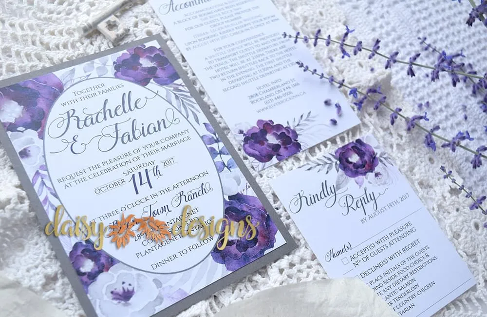 Purple Silver invite, rsvp and optional insert card