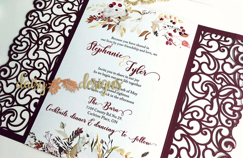 Cranberry and Cream laser cut invite