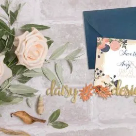 Blush Navy Save-The-Date card and envelope