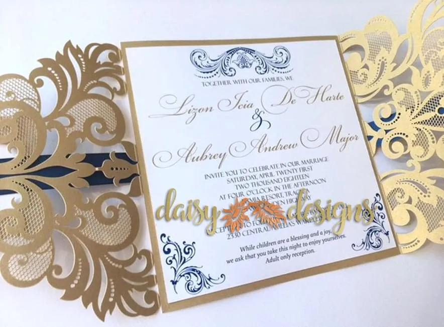 Elegant Gold laser-cut invite open