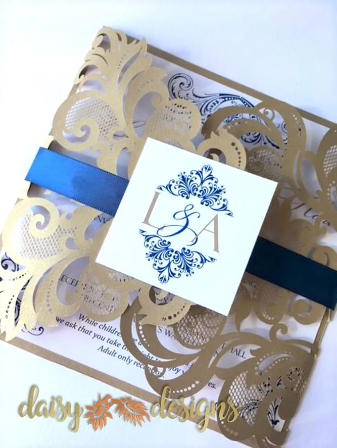 Elegant Gold laser-cut with Royal Navy accents