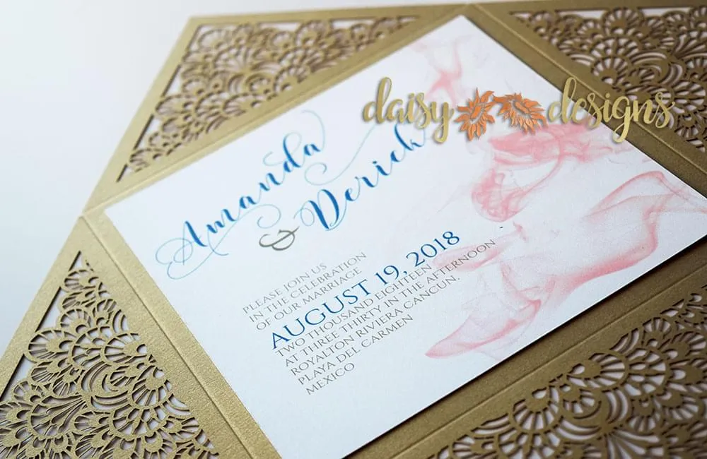 Smokey Blush on Gold Laser-cut background close-up