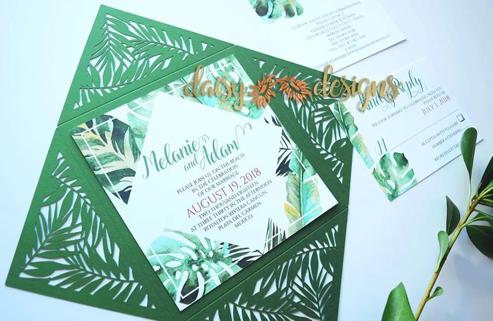 Tropical Laser-cut invite and rsvp