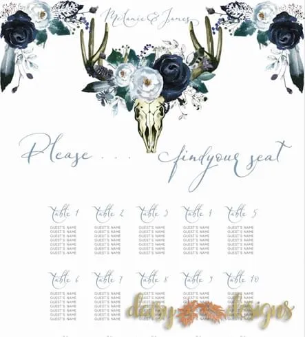 Boho Blooms Seating Chart Details