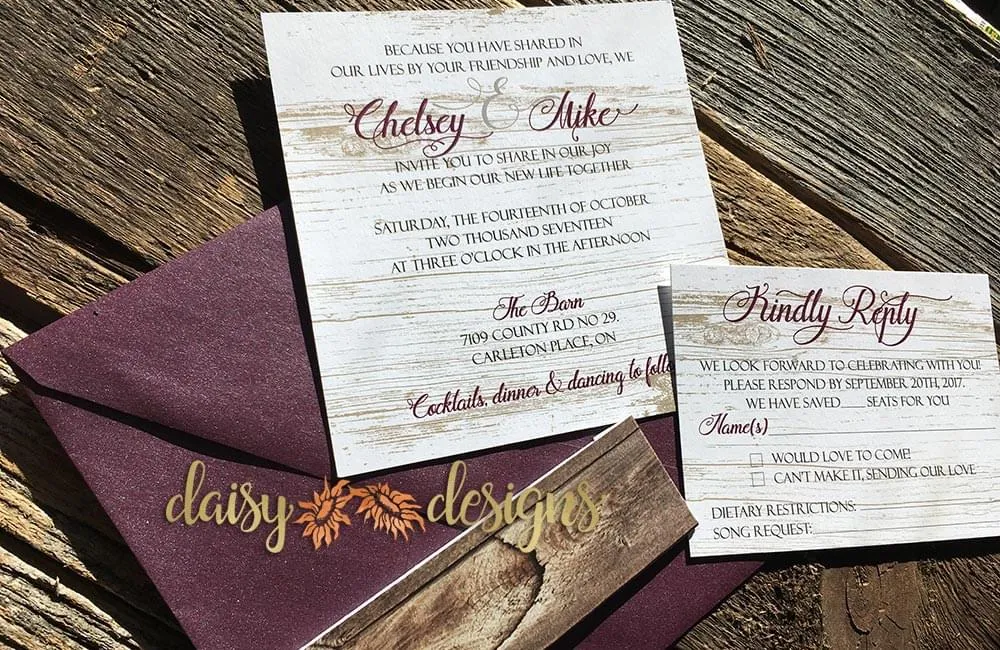 Burgundy Barn invite and rsvp