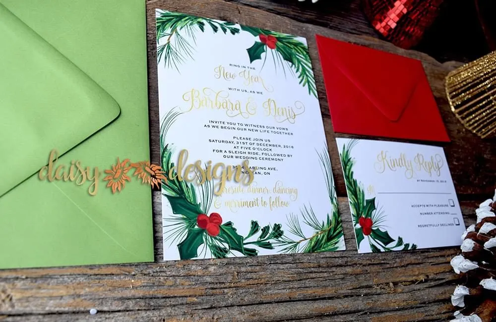 Holiday Holly Wedding Invitation suite