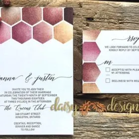 Rose Gold Honeycomb invite and rsvp