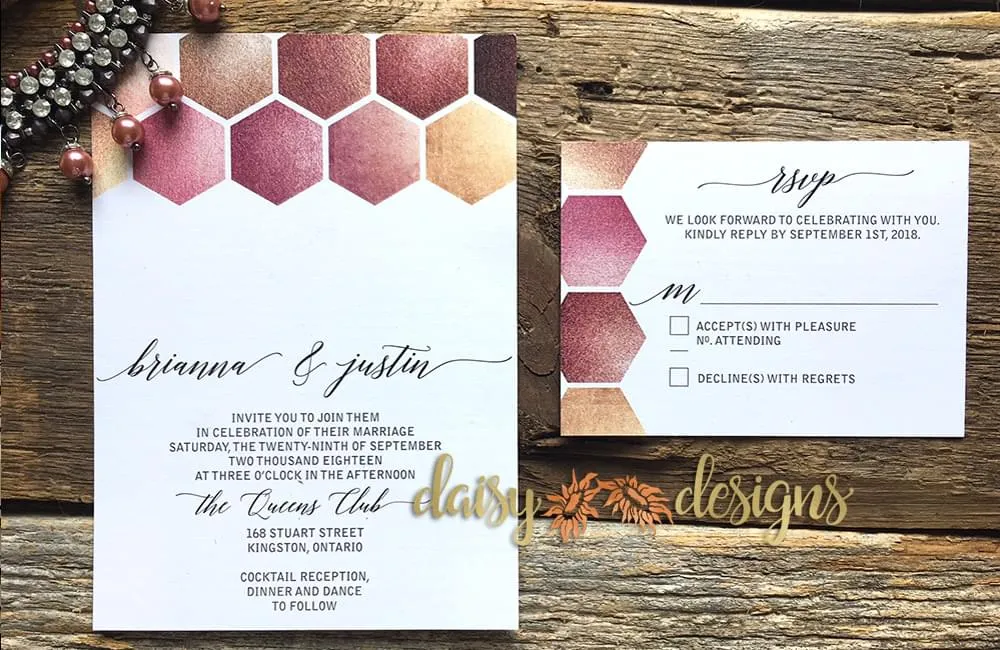Rose Gold Honeycomb invite and rsvp