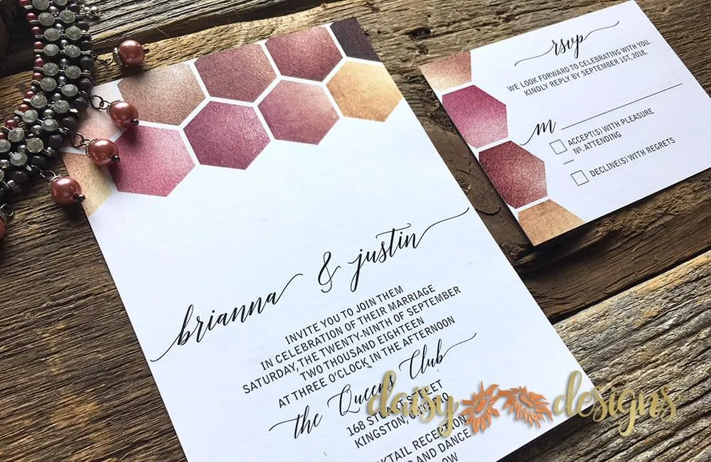 Rose Gold Honeycomb invite and rsvp