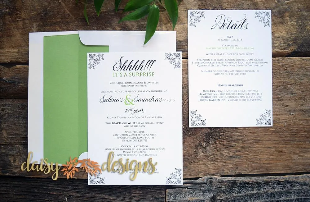 Apple Green Surprise invite suite