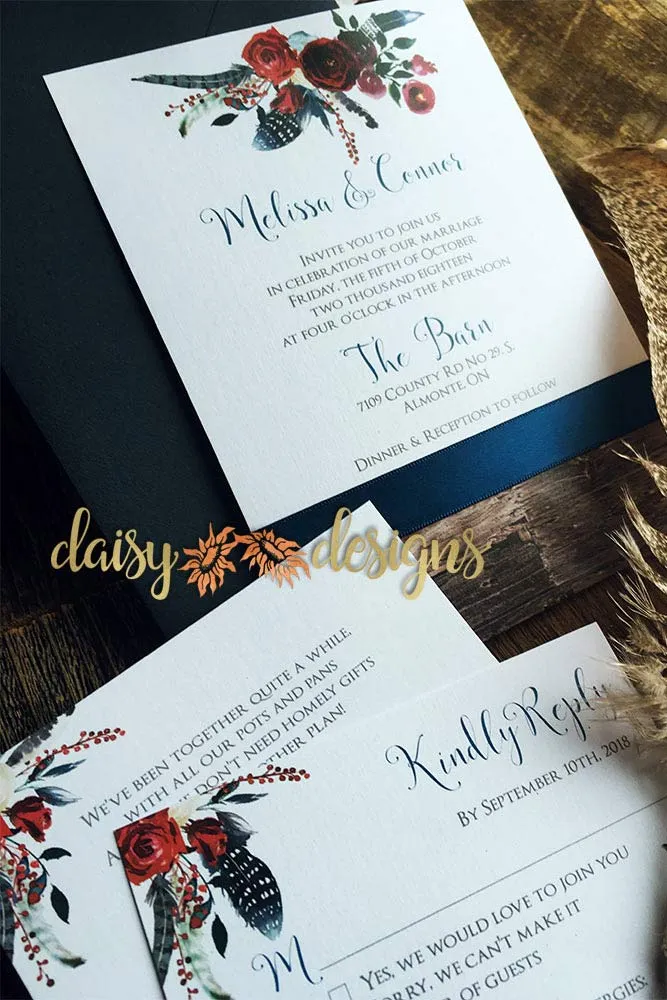 Navy and Merlot invite and rsvp