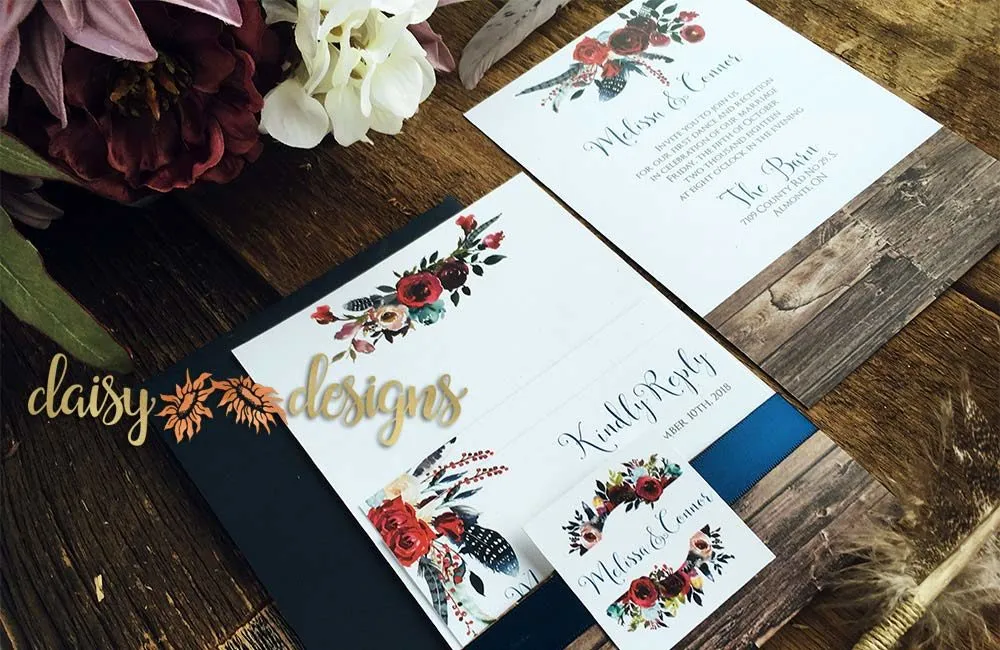 Navy and Merlot invites