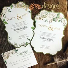 White Roses and Sage scalloped invites and rsvp