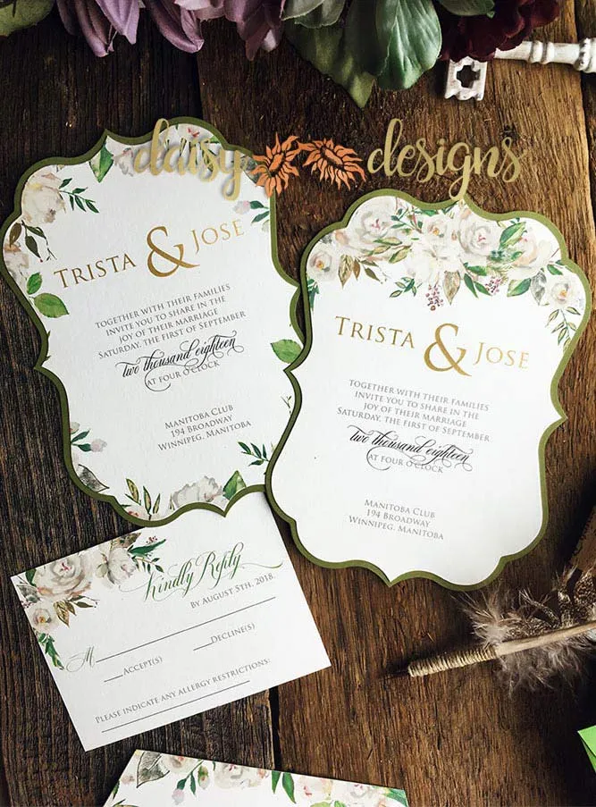 White Roses and Sage scalloped invites and rsvp