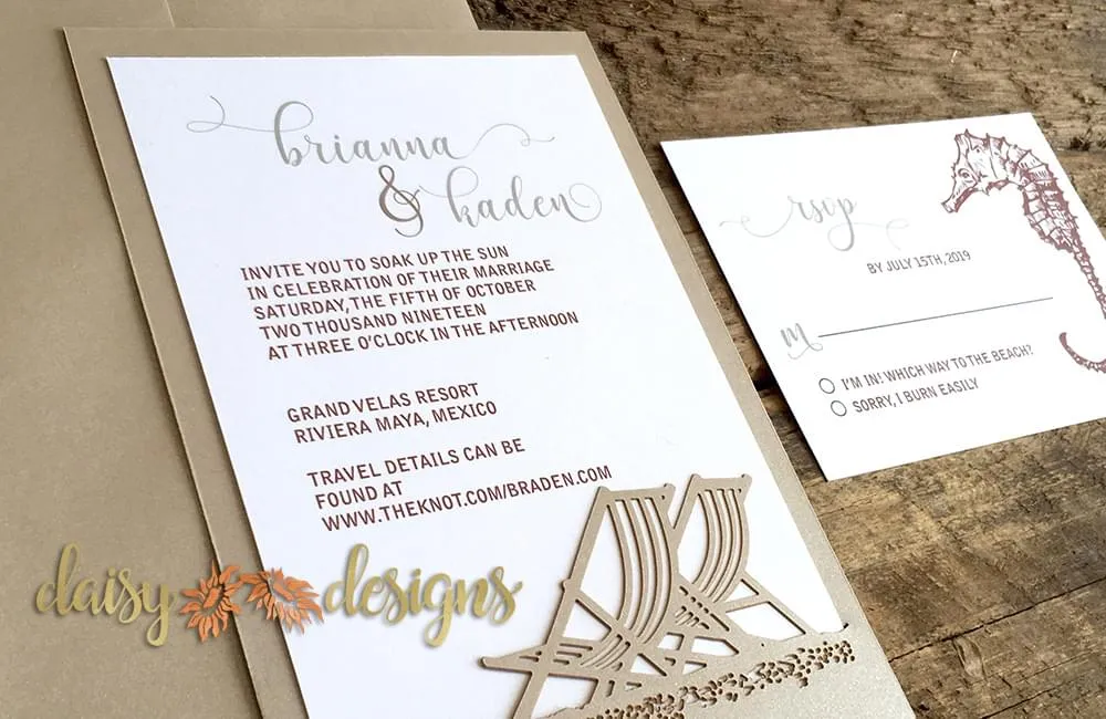 Beach Chairs laser cut invites details
