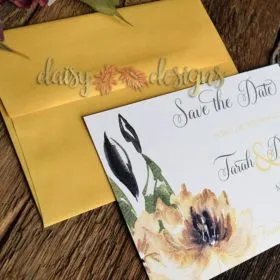 Waterlily Ochre save the date cards