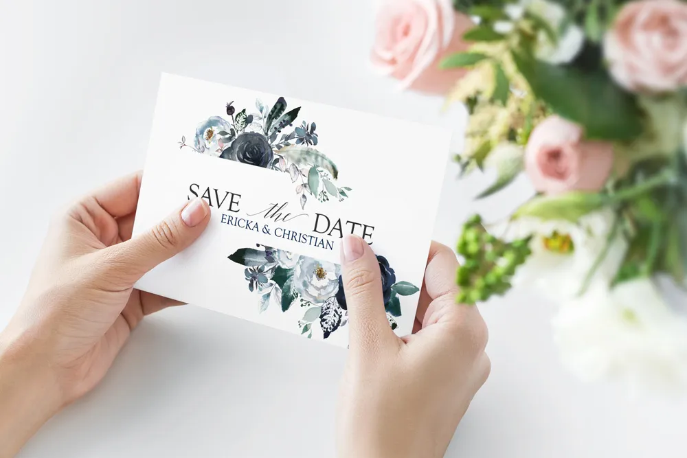 Midnight Peonies Save-The-Date card