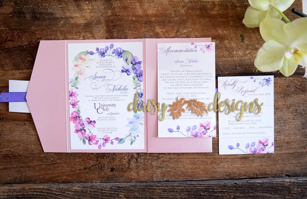 Orchids invite, rsvp, pocket