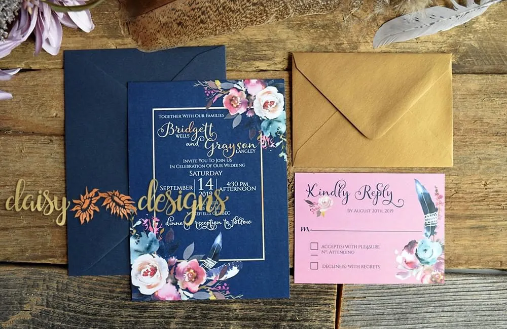 Pretty in Pink invite and rsvp with coloured envelopes