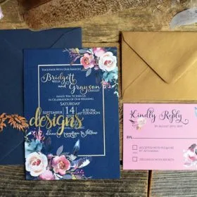 Pretty in Pink invite and rsvp with coloured envelopes