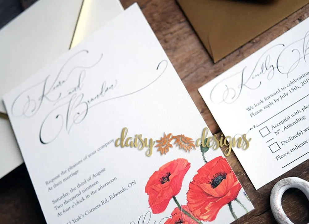 Watercolour poppies invite and rsvp