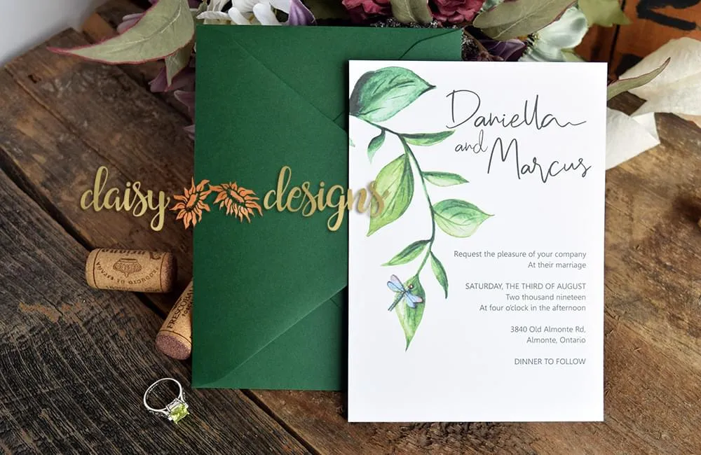 Dragonfly and Vine invite and envelope