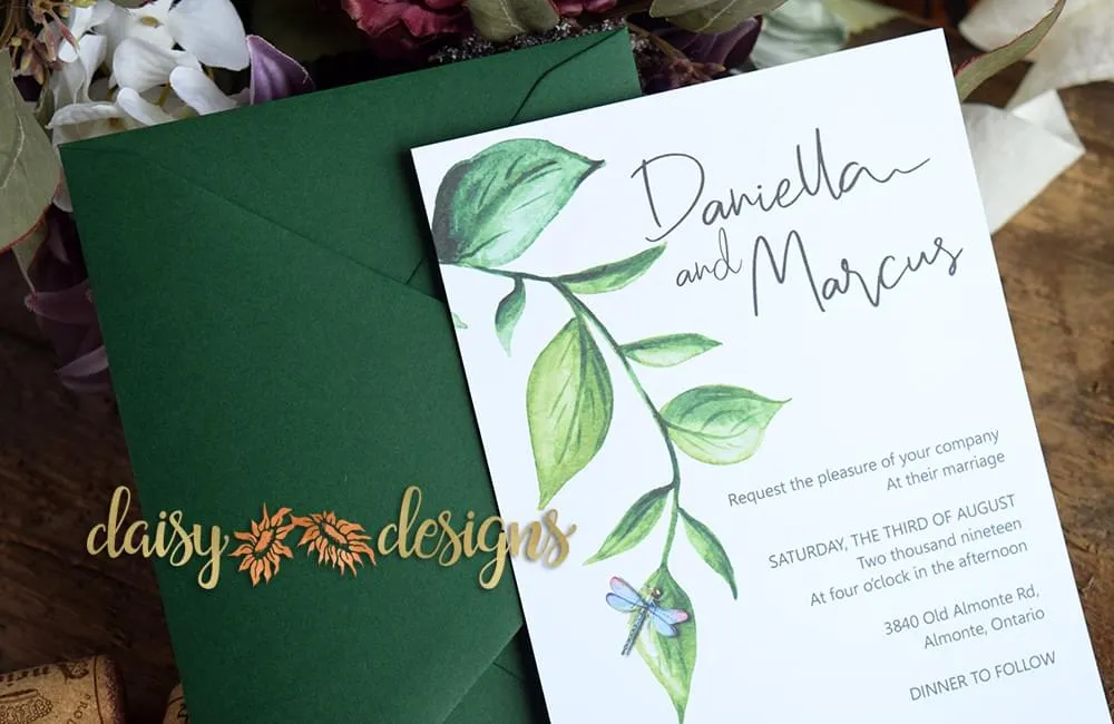 Dragonfly and Vine invite and envelope