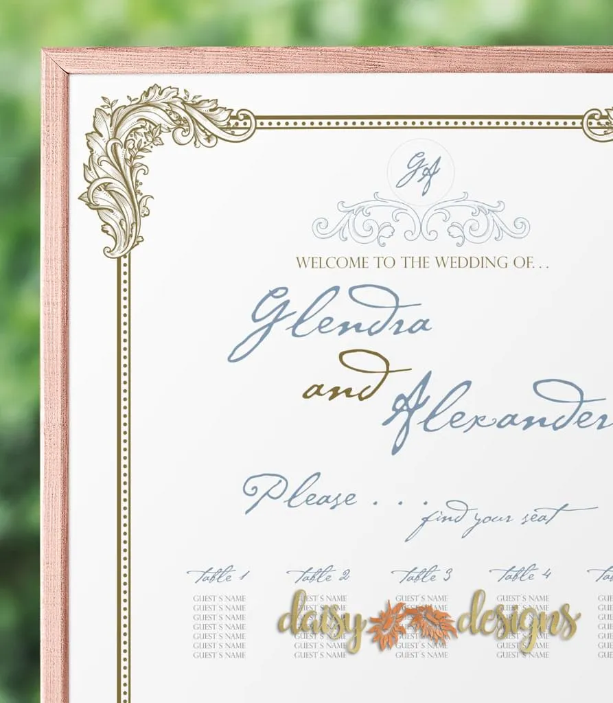 Ornate Filigree Seating Chart Details